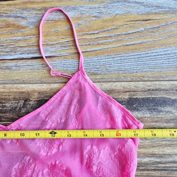 PajamaGram Silk Blend Pink Floral Textured Sheer Mini Chemise Slip Night Gown - Picture 6 of 11